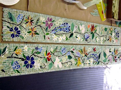 Mosaic Border Tiles In Floral Motif Designer Glass Mosaics