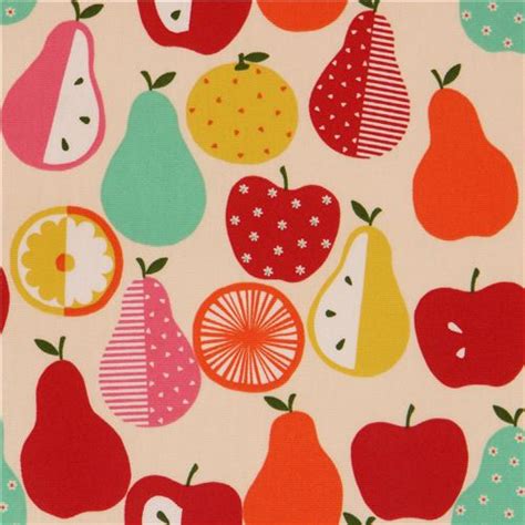 Cream Colorful Apple Pear Fruit Laminate Fabric From Japan Modes4u