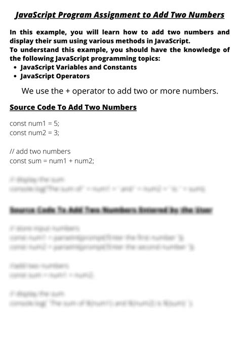 Solution Javascript Assignment Solution To Add Two Numbers Studypool