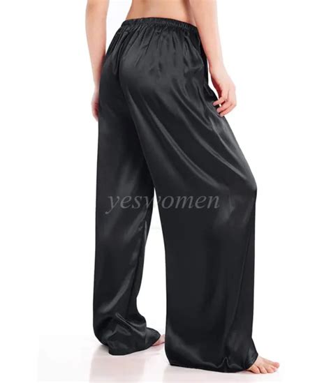 Womens Wide Leg Pajama Pants Satin Silky Loose Long Lounge Pants Pj Bottoms 12 25 Picclick