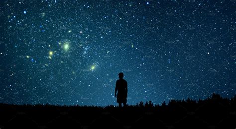 Man Looking At The Stars Stock Photo Containing Man And Sky Abstract