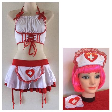 Erotic Nurse Costume Cropped Lace Up Bustier Top Sexy Suspender Skirt Hat Xx 6 8 Ebay