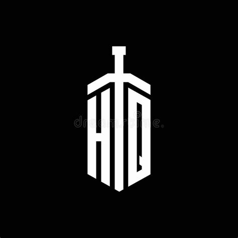 Hq Logo Monogram With Sword Element Ribbon Design Template Stock Vector