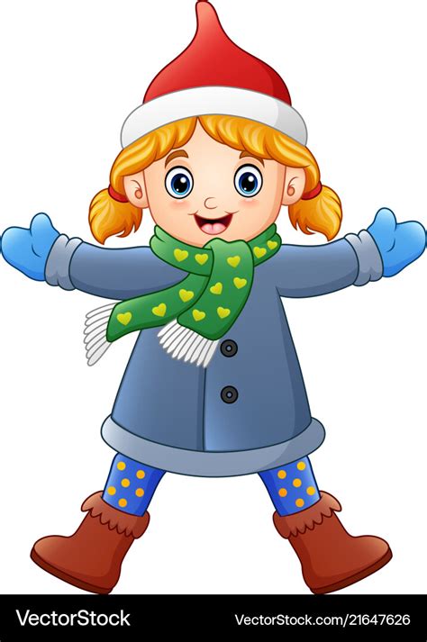 Cartoon Girl In Winter Clothes Waving Royalty Free Vector