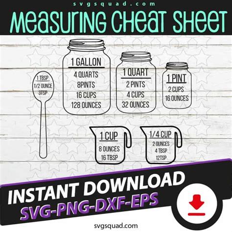 Conversion Chart Svg Bundle Kitchen Measuring Cheat Sheet Vector Cut Files