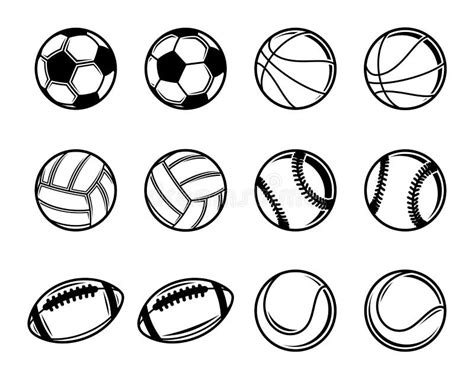 Black And White Sports Balls Collection Stock Vector Illustration Of