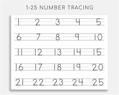 Number Tracing Worksheet 1 25 Printable Trace Numbers Handwriting