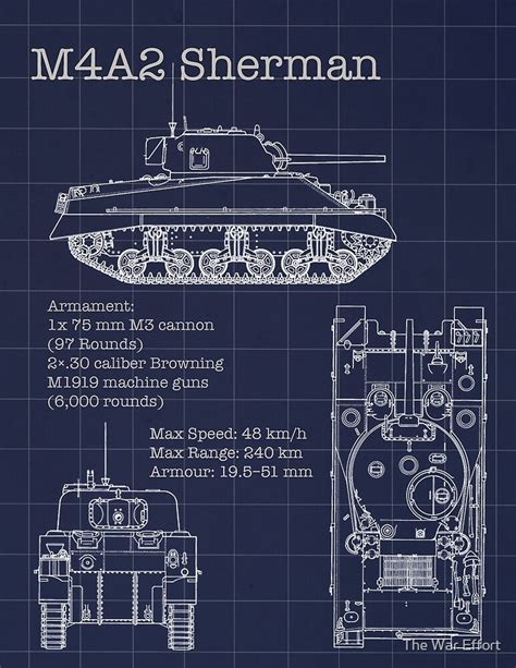 M4a2 Sherman Tank Blueprint By The War Effort Redbubble