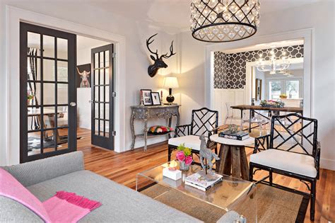 These doors are popular because they allow interior french doors are often found in the entryway between a dining room and kitchen or living room, the doors allow light to flow between the spaces. Gray French Doors - Eclectic - living room - Benjamin ...