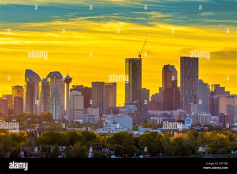 Downtown Calgary Skyline At Dusk Alberta Stock Photo Alamy