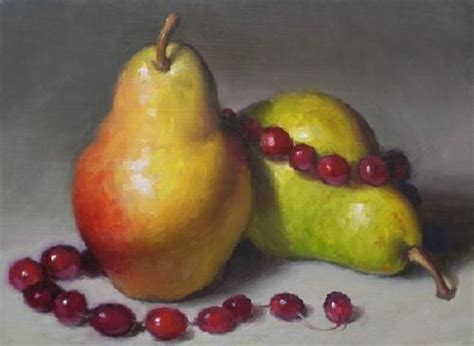 Daily Paintworks Pears And Cranberries Original Fine Art For Sale