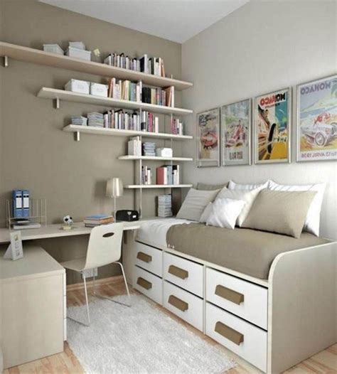 Bedroom Natural Small Bedroom Office Ideas With Creative Book Storage