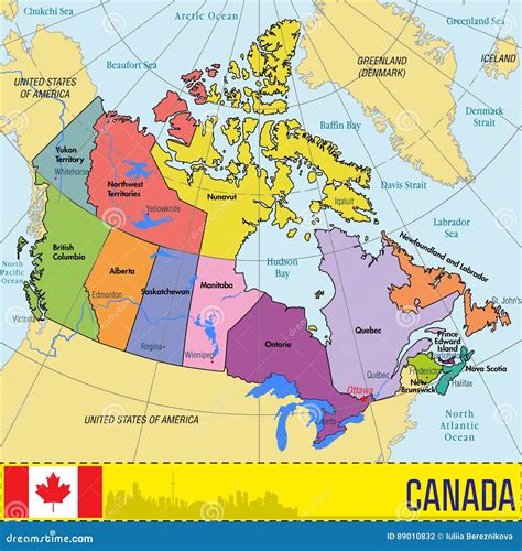El Mapa De Canada Con Regiones Y Sus Capitales Vector Muy Detallado