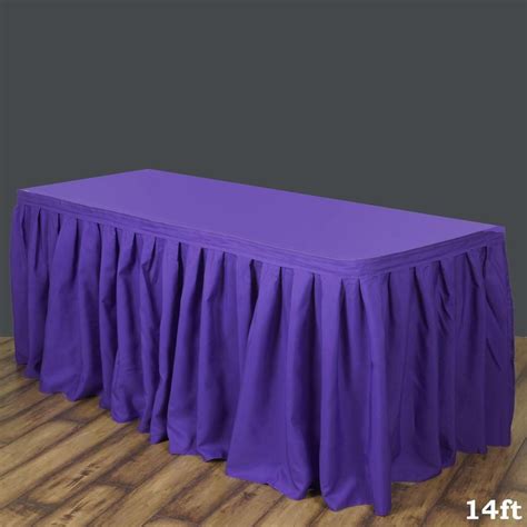 14ft Purple Pleated Polyester Table Skirt Tableclothsfactory