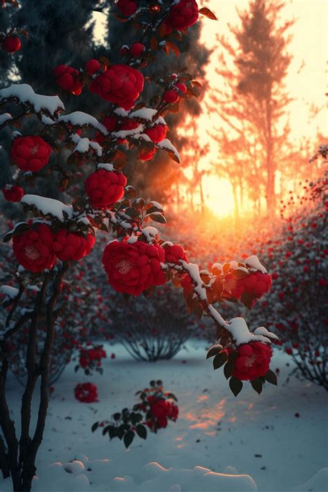 Bush Full Of Red Roses Covered In Snow Generative Ai 23108809 Stock