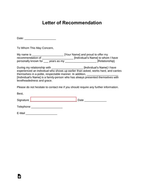 Free Letter Of Recommendation Templates 22 Pdf Word Eforms