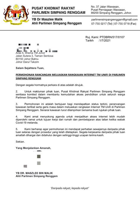 Contoh Surat Permohonan Pemasangan Unifi Gongjang Webmail Imagesee
