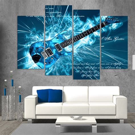 Electric Guitar Music Band Rock And Roll Framed 4 Piece Canvas Wall Art