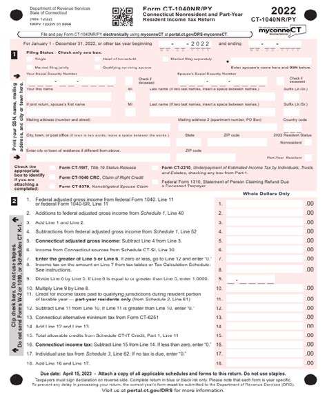 Form Ct 1040nrpy Download Printable Pdf Or Fill Online Connecticut