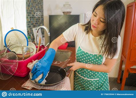 Home Lifestyle Portrait Of Young Beautiful And Sweet Asian Chinese