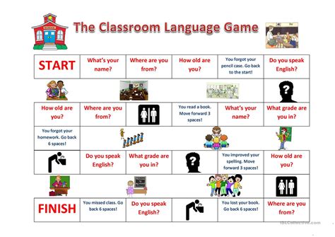 Four corners game in classroom. Classroom Language Game worksheet - Free ESL printable ...