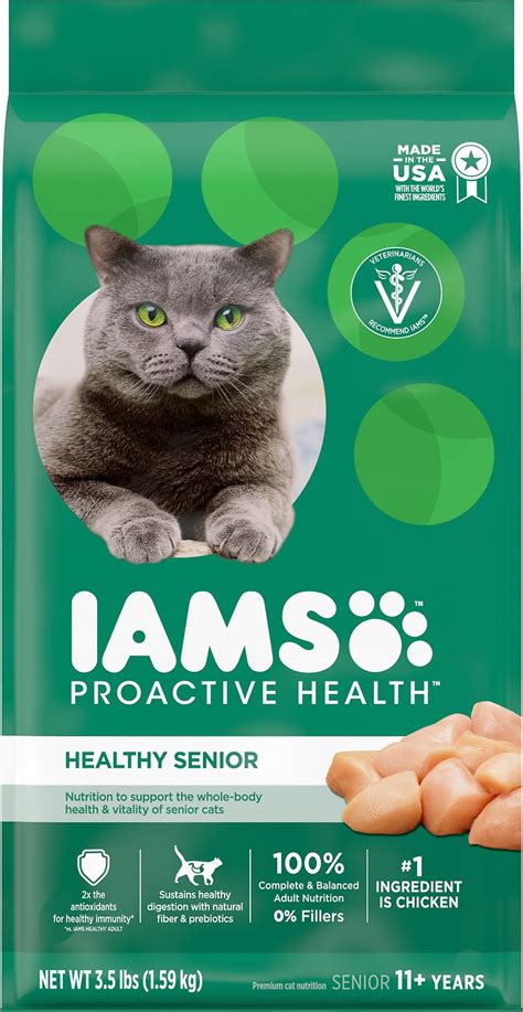 This senior cat kibble is designed for complete health, including bones, teeth, joints, and hearts. Iams ProActive Health Healthy Senior Dry Cat Food, 3.5-lb ...