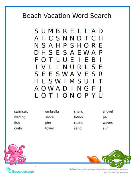 Wordsearch 100 Summer Vacation Words Answer Key Summer Word Search