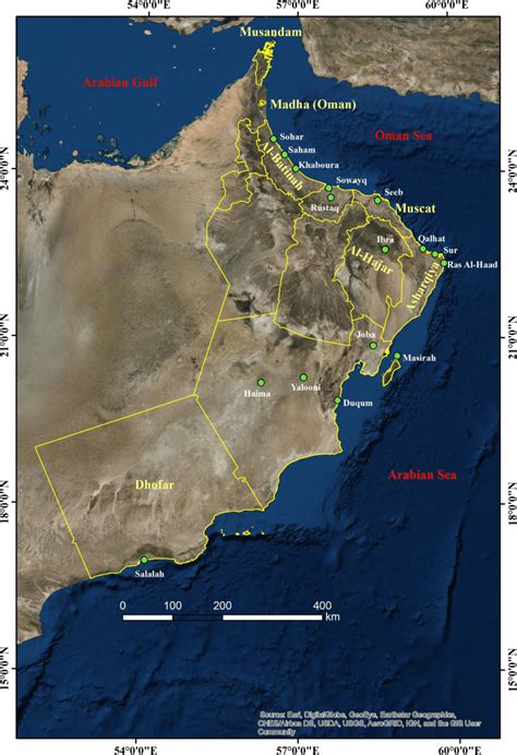 A Map Of The Sultanate Of Oman Showing The Locations Of Some Ground