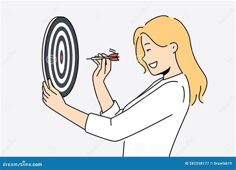Determined Woman Throws Darts At Target For Concept Of Business Success And Achieving Set Goals