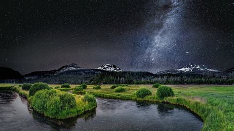 1366x768 River Near Mountains In Night View 1366x768 Resolution