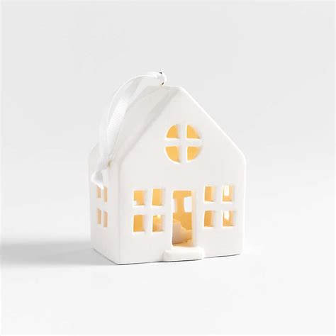 Light Up White Ceramic House Christmas Tree Ornament Crate And Barrel