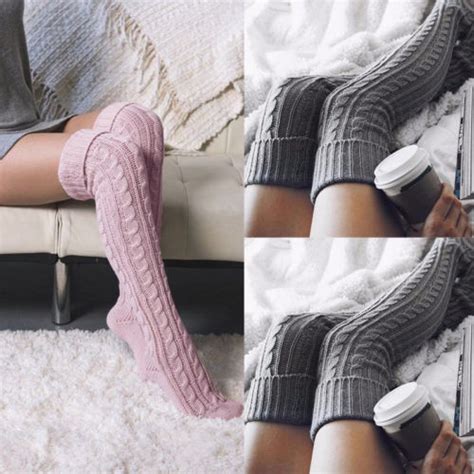 Women Solid Soft Winter Cable Knit Over Knee Long Boot Winter Warm