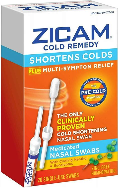 Zicam Cold Remedy Shortens Cold Medicated Nasal Swabs 20 Ct 8 Pack