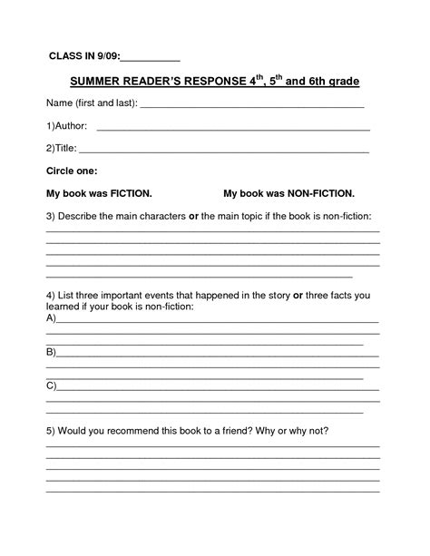 20 4th Grade Book Report Worksheets