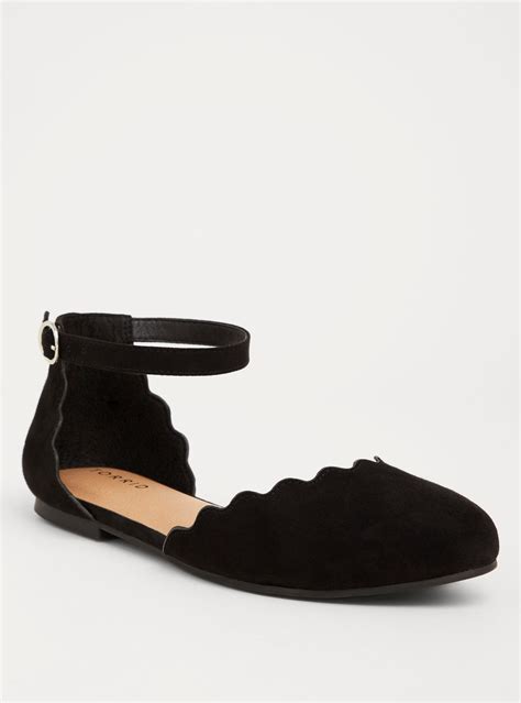 black faux suede ankle strap scallop flat wide width ankle strap heels ankle strap shoes
