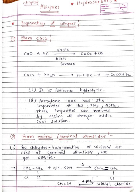 Alkynes Ncert Neet Chemistry Hydrocarbons Class Handwrittennotes In