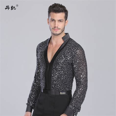 free shipping new fashion quality v neck latin dancing clothes top for men male gentlement