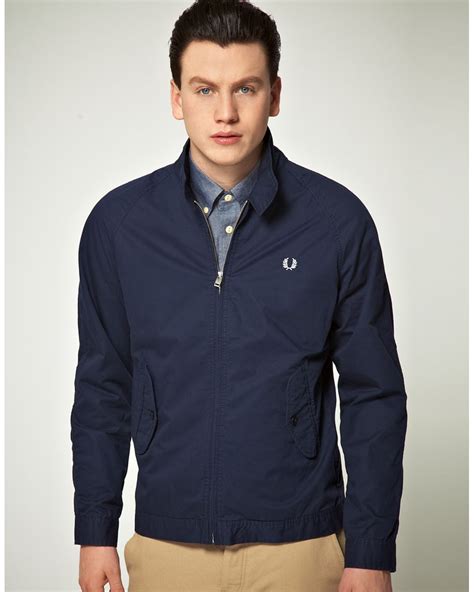 fred perry fred perry light weight harrington jacket in blue for men lyst