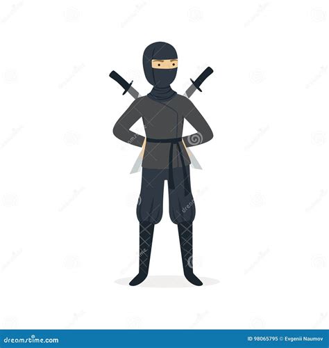 Ninja Assassin Character In A Full Black Costume Standing With Katana