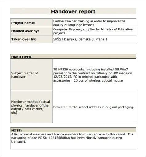 7 Handover Report Templates Word Excel Samples