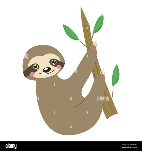 Cute Sloth In Cartoon Style Vector Illustration Stock Vector Image And Art Alamy