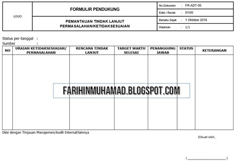 Internal audit iso 9001_contoh kasus contoh kasus: Contoh Form Pendukung SOP Audit Internal - Farihin's Blog