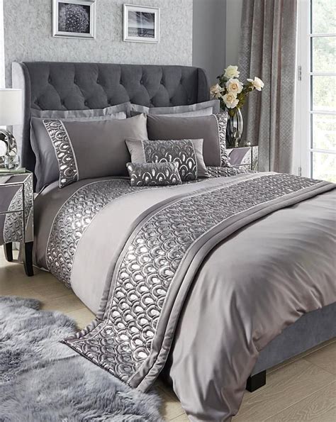 Crystal Silver Duvet Cover Set Home Essentials Luxury Bedding Master Bedroom Silver Duvet