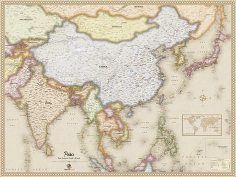 Antique Style Asia Wall Map