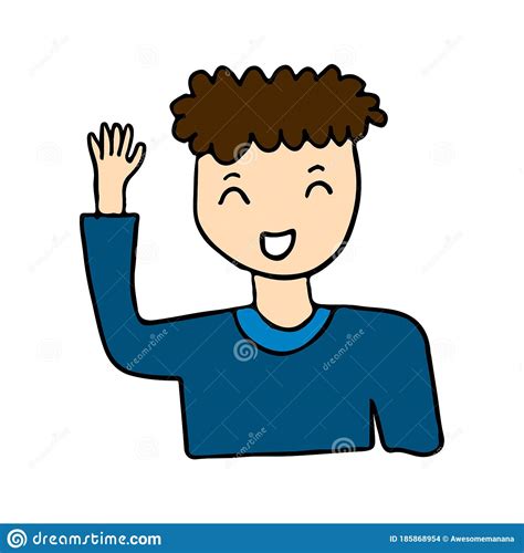 Vector Illustration Character Happy Boy Greeting Say Hi Hello Cartoon