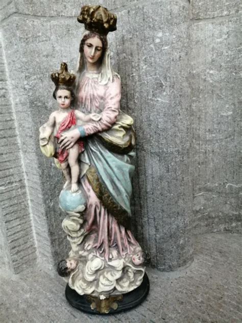 Antique Plaster Madonna Virgin Mary Our Lady Of Victories Angels Altar