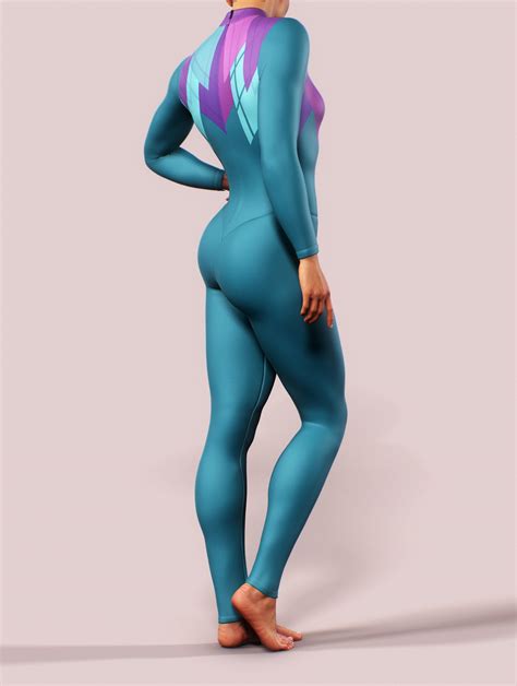 Turquoise Long Sleeve Bodysuit Workout Jumpsuit Blue Geometry Etsy