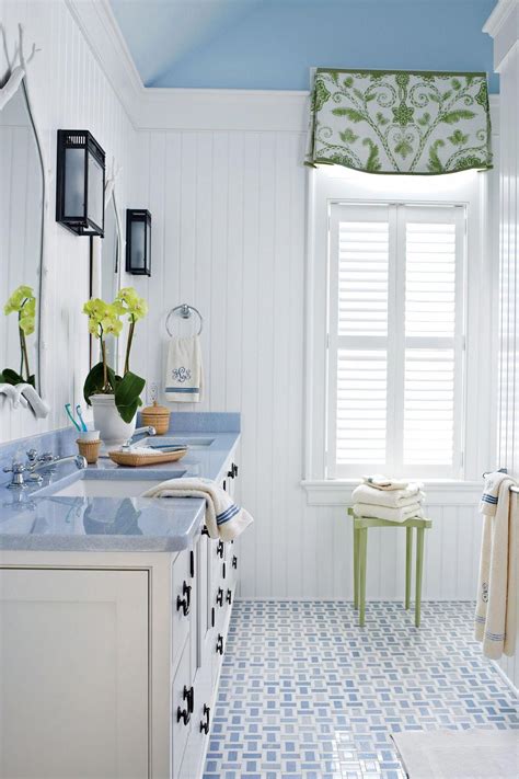 Blue And Green Accents Liven Up This Pretty White Bath The Room