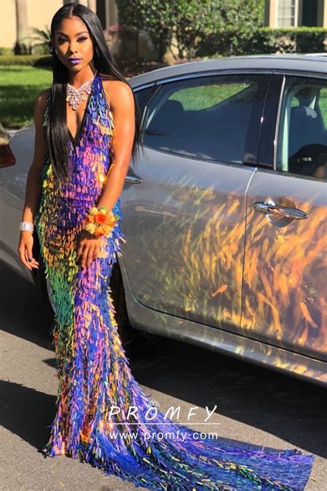 shiny rainbow sequin v neck mermaid long prom dress in 2020 prom girl dresses prom outfits