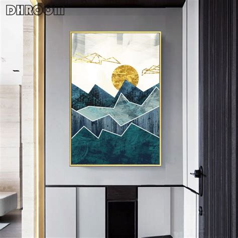 Nordic Abstract Wall Art Geometric Mountain Landscape Canvas Painting